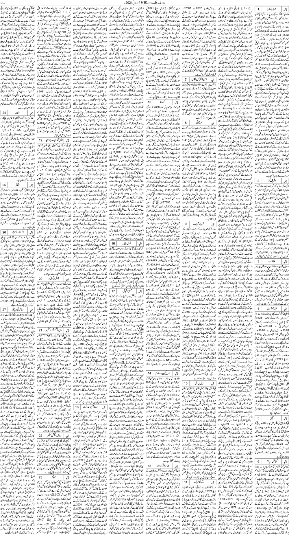 Jang Lahore Daily Jang Epaper Urdu Newspaper Pakistan News July Page